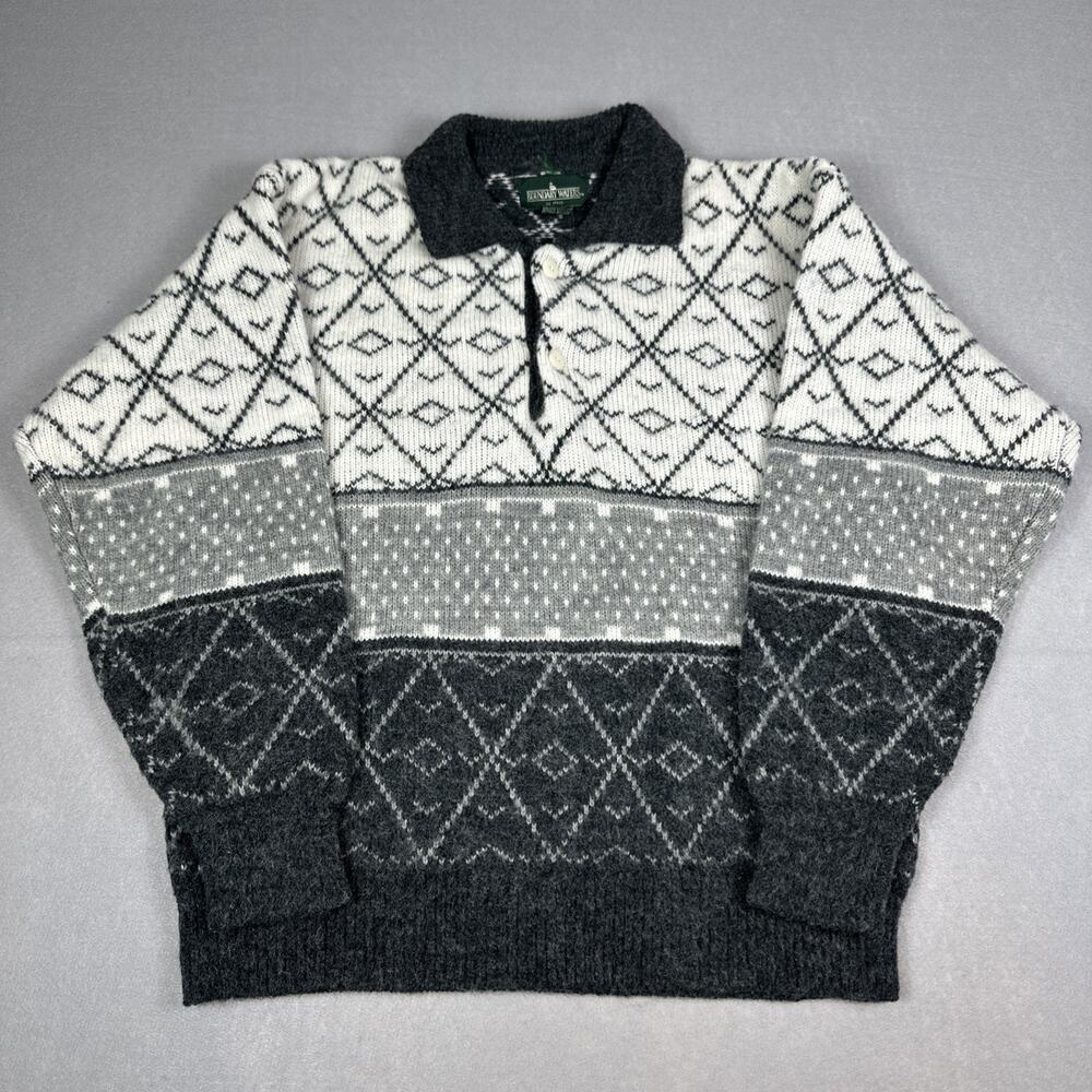 Vintage Boundary Waters Quarter Button Sweater Wool Blend Size Large Gray